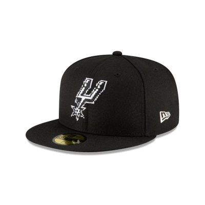 Black San Antonio Spurs Hat - New Era NBA Pixel 59FIFTY Fitted Caps USA4108695